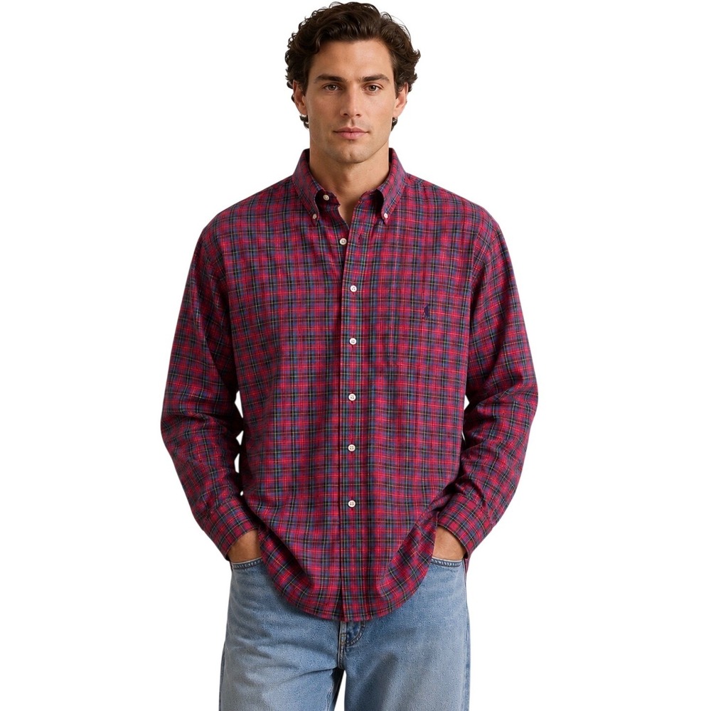 Ralph Lauren Blaire Button Down Shirt Mens Large Red Blue Plaid Long Sleeve Pony